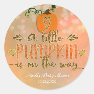 Een klein Pompoentje is Op Komst Baby Shower Herfs Ronde Sticker