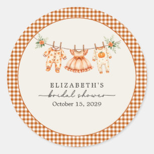 Een Klein Pompoentje is Op Komst Gingham Baby Show Ronde Sticker
