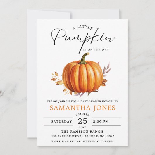Een klein pompoentje is op komst Herfst Baby Showe Kaart (Voorkant)