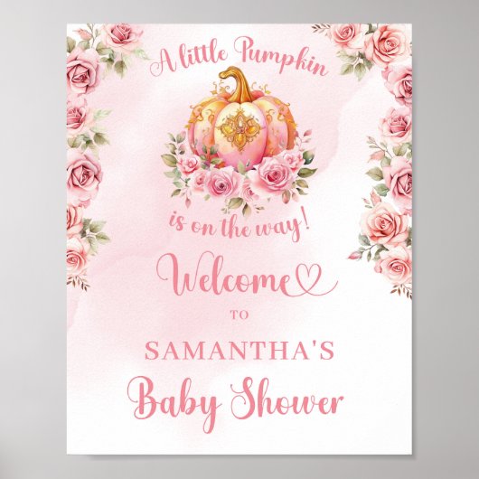 Een klein pompoentje is op komst roze en gouden bo poster (Voorkant)