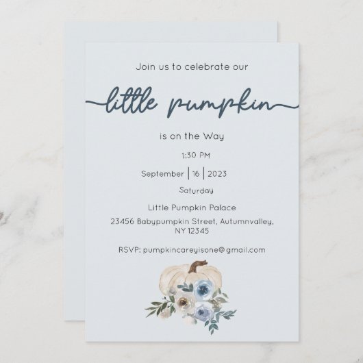 Een klein pompoentje is op komst Uitnodiging, Baby Kaart (Voorkant / Achterkant)