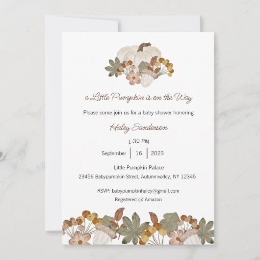 Een klein pompoentje is op komst uitnodiging, baby kaart (Voorkant)