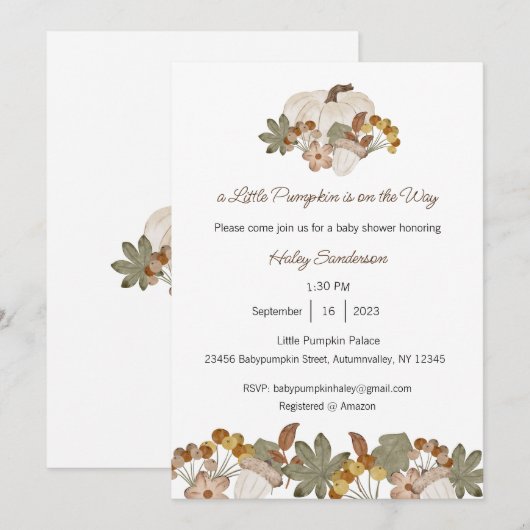 Een klein pompoentje is op komst uitnodiging, baby kaart (Voorkant / Achterkant)