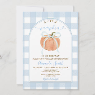 Een Klein Pompoentje Is Op Weg Blauwe Baby Shower Kaart