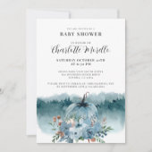 Een Klein Pompoentje Is Op Weg Stof Blauw Herfst Kaart (Voorkant)