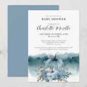 Een Klein Pompoentje Is Op Weg Stof Blauw Herfst Kaart (Voorkant / Achterkant)