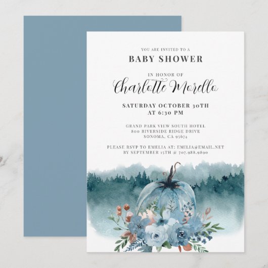 Een Klein Pompoentje Is Op Weg Stof Blauw Herfst Kaart (Voorkant / Achterkant)