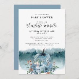 Een Klein Pompoentje Is Op Weg Stof Blauw Herfst Kaart