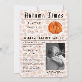 Een klein pompoentje kwam Herfst Geboorte Aankondi Aankondiging