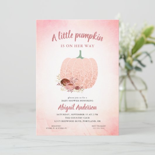 Een klein pompoentje onderweg Glitter baby shower Kaart (Staand voorkant)