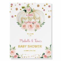 Een klein pompoenwelkomstteken voor Baby shower