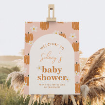Een klein pompoenwelkomstteken voor Baby shower