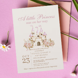 Een klein Princess Pink Gold Castle Baby shower Kaart