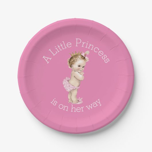 Een klein prinses Baby shower Roze Papieren Bordje (Voorkant)