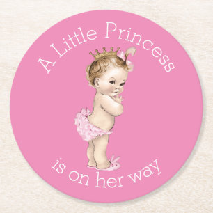 Een klein prinses Baby shower Roze Ronde Kartonnen Onderzetter