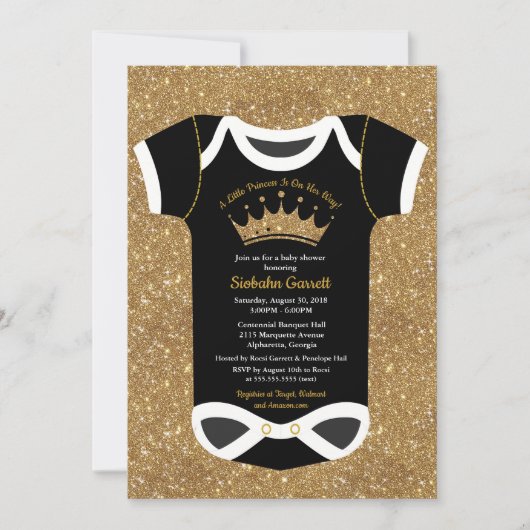 Een klein prinses Black en Royal Gold Baby shower Kaart (Voorkant)