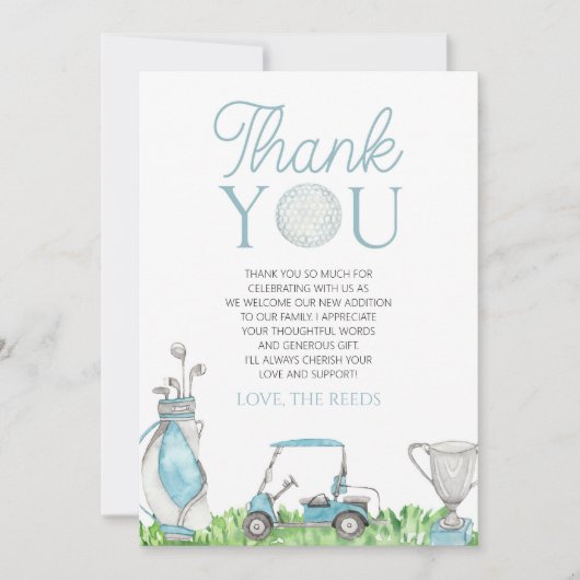 Een klein Putter Blue Golf Baby shower Bedankkaart (Voorkant)