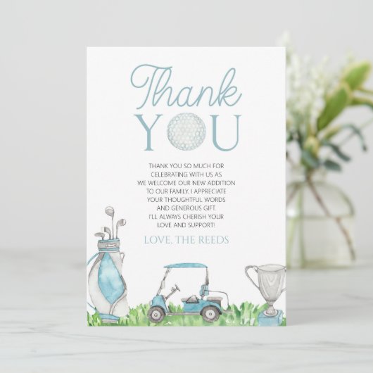 Een klein Putter Blue Golf Baby shower Bedankkaart (Staand voorkant)