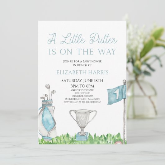 Een klein Putter Blue Golf Baby shower Kaart (Staand voorkant)