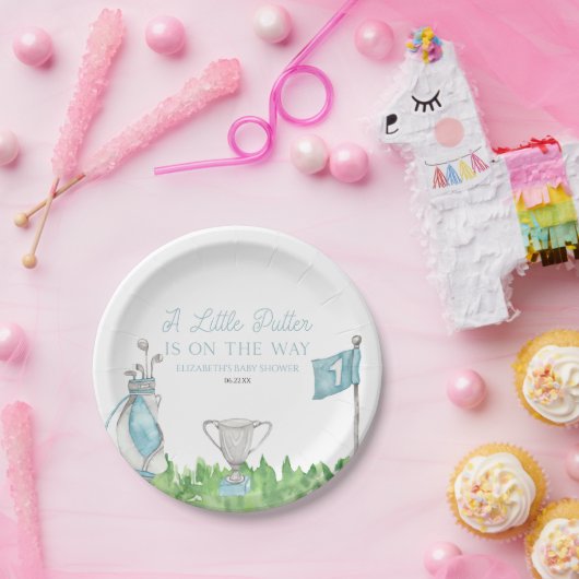 Een klein Putter Blue Golf Baby shower Papieren Bordje (Feest)