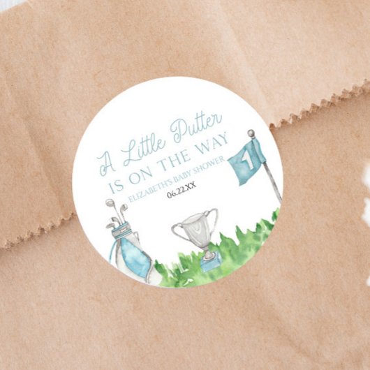 Een klein Putter Blue Golf Baby shower Ronde Sticker