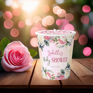 Een klein Roos Bloemen Meisje Baby shower Papieren Bekers