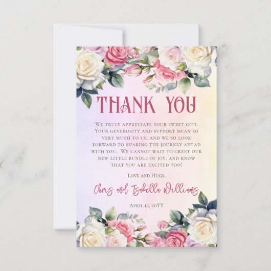 Een klein Roos is op weg naar bloemig Baby shower Bedankkaart (Voorkant)