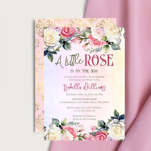 Een klein Roos is op weg naar bloemig Baby shower Kaart