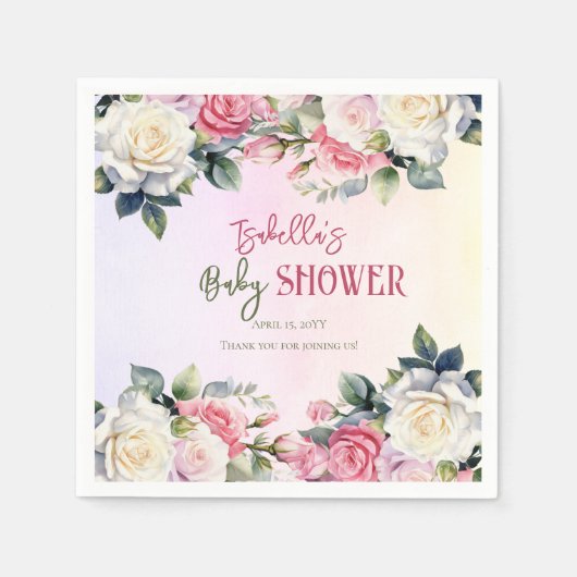 Een klein Roos meisje Floral Baby shower Servet (Voorkant)