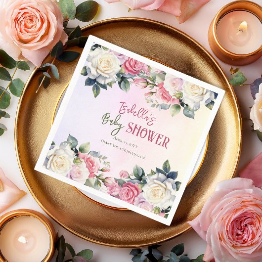 Een klein Roos meisje Floral Baby shower Servet