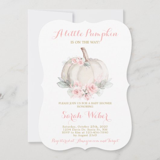 Een klein roze herfst baby shower meisje kaart (Voorkant)