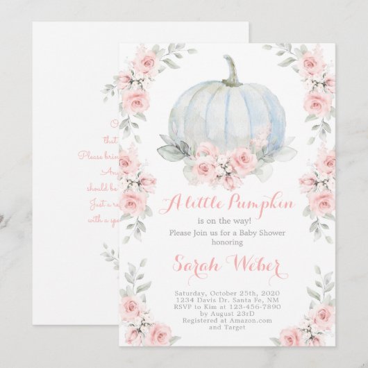 Een klein roze herfst baby shower meisje kaart (Voorkant / Achterkant)