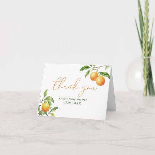 Een Klein Schatje Is Op Komst Oranje Baby Shower Bedankkaart (Voorkant)