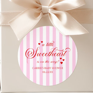 Een Klein Schatje Roze Rode Harten Baby Shower Ronde Sticker