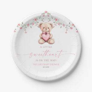 Een Klein Schatje Roze Teddybeer Baby Shower Papieren Bordje