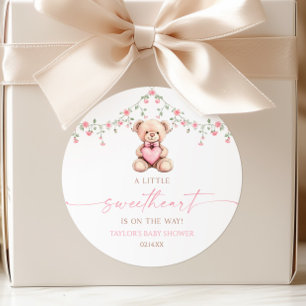 Een Klein Schatje Roze Teddybeer Baby Shower Ronde Sticker