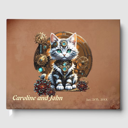 Een klein, schattig kitten in een steampunk stijl. gastenboek (Voorkant)