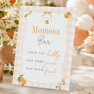 Een Klein Schattig Oranje Baby Shower Momosa Bar Reclamebord Met Voetstuk