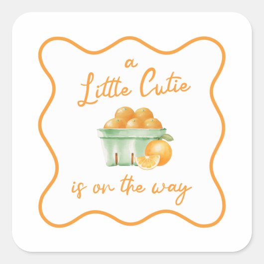 Een klein schattig oranje baby shower vierkante sticker (Voorkant)