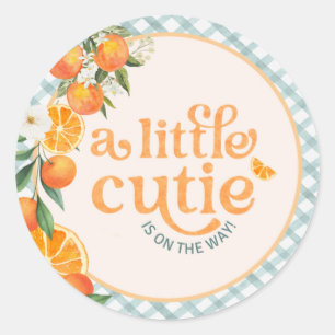 Een klein schattig oranje babyshower-label ronde sticker