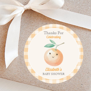 Een Klein Schattig Oranje Gingham Citrus Baby Show Ronde Sticker