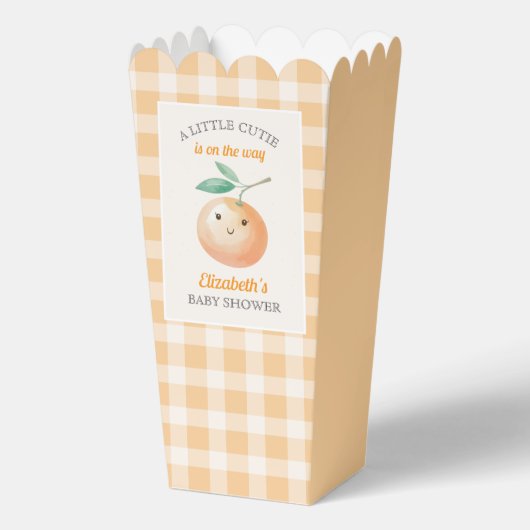 Een Klein Schattig Oranje Gingham Citrus Babyfeest Bedankdoosjes (Voorkant)