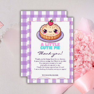 Een klein schattig taartje Kawaii paarse geruite b Bedankkaart