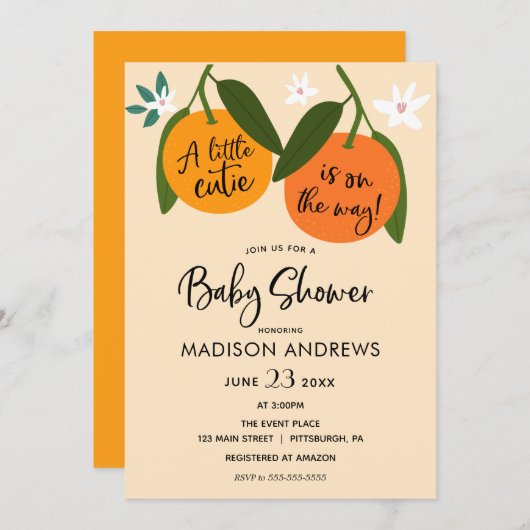 Een klein Sinaasappel Baby shower Kaart (Voorkant / Achterkant)