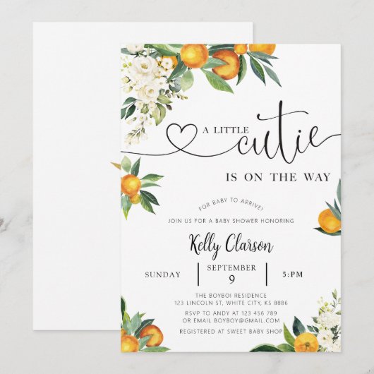 Een klein Sinaasappel Baby shower Kaart (Voorkant / Achterkant)