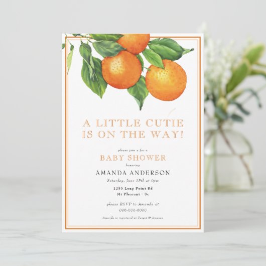 Een klein Sinaasappel Genderneutraal Baby shower Kaart (Staand voorkant)