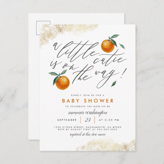Een klein Sinaasappel neutraal Baby shower Uitnodiging Briefkaart (Voorkant / Achterkant)