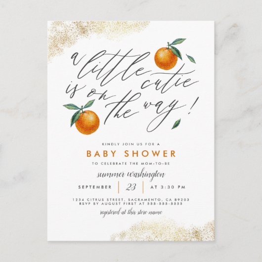 Een klein Sinaasappel neutraal Baby shower Uitnodiging Briefkaart (Voorkant)
