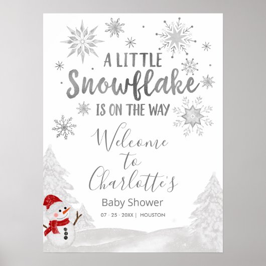 Een klein sneeuwvlokje grijs Baby shower Welkomstt Poster (Voorkant)