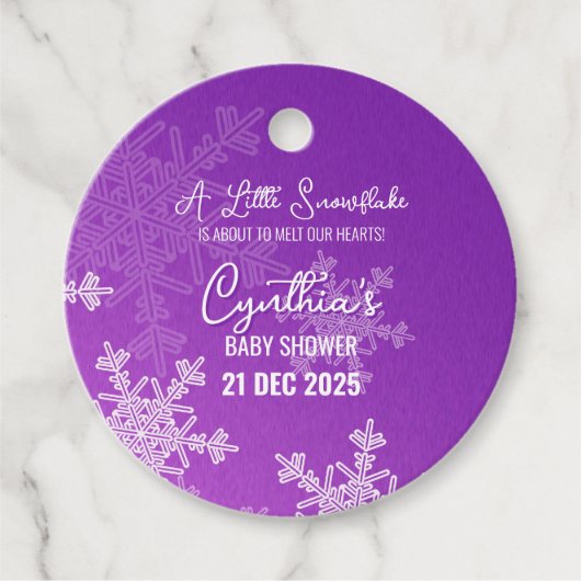 Een klein sneeuwvlokje minimalistisch paars patroo bedankjes labels (Voorkant)